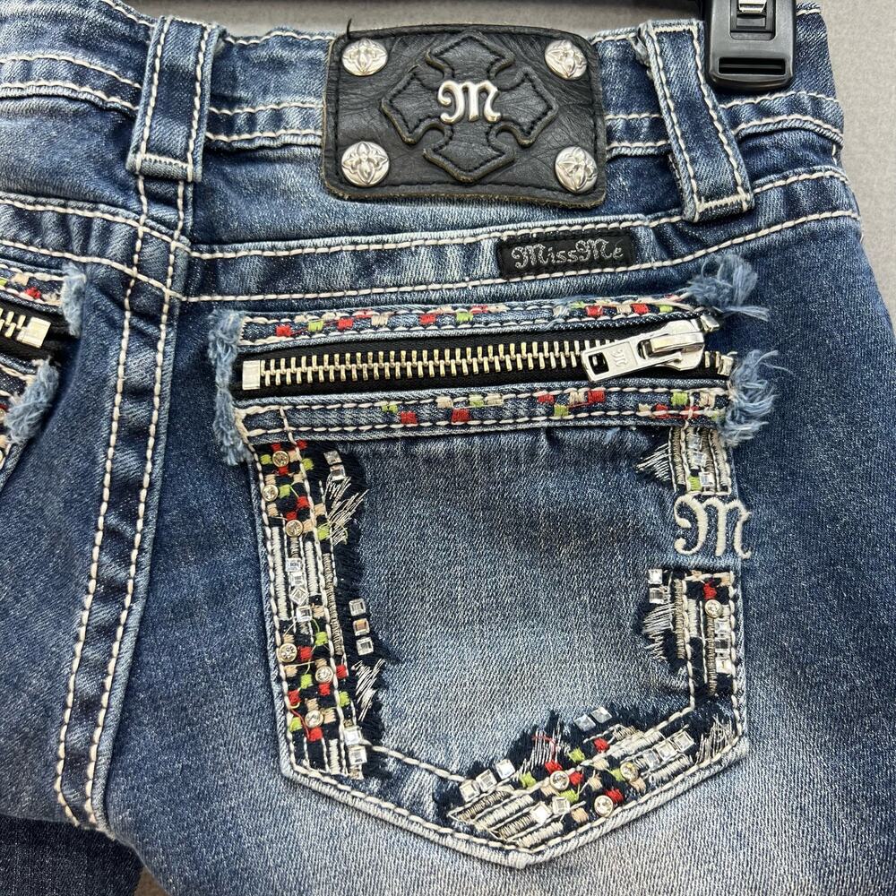 Miss Me Jeans Women's 25 (0) Dark Blue Signature Cuffed Capri Zipper Moto - Picture 2 of 14